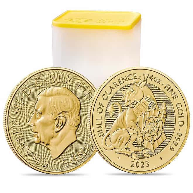 Tube of 25 - 2023 GB 1/4 oz Gold The Tudor Beasts Bull of Clarence Coin BU