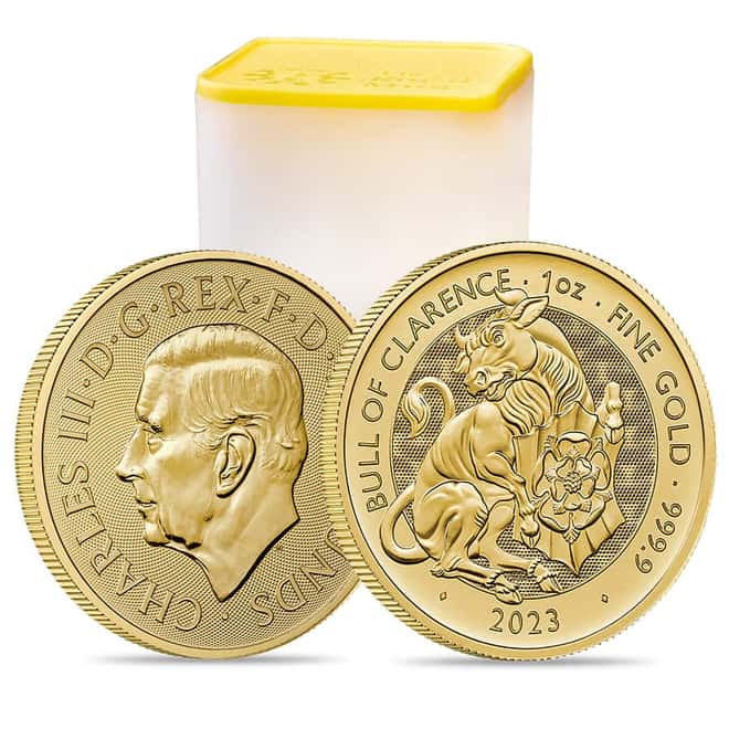 Tube of 10 - 2023 GB 1 oz Gold The Tudor Beasts Bull of Clarence Coin BU
