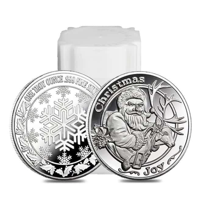 1 oz Santa & His Reindeer Silver Christmas Round .999 Silver 