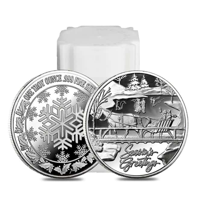 1 oz Horse & Sleigh Silver Christmas Round .999 Silver