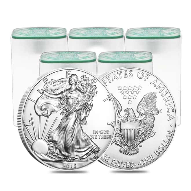 5 Rolls (100 Coins) - 2015 1 oz Silver American Eagle $1 Coin
