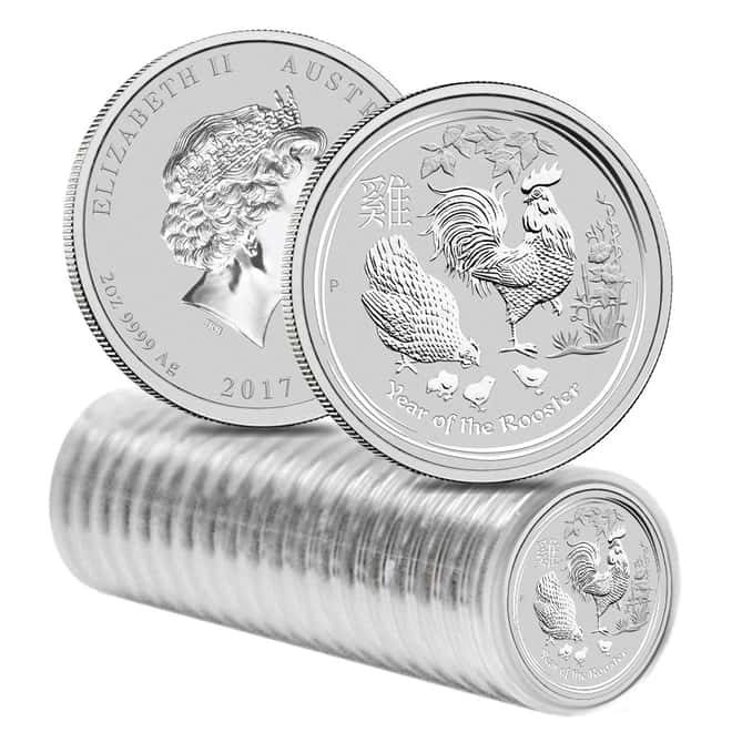 2017 2 oz Silver Lunar Year of The Rooster BU Australian Perth Mint In Capsule2017 2 oz Silver Lunar Year of The Rooster BU Australian Perth Mint In Capsule