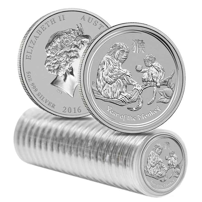 2016 5 oz Silver Lunar Year of The Monkey BU Australian Perth Mint In Capsule