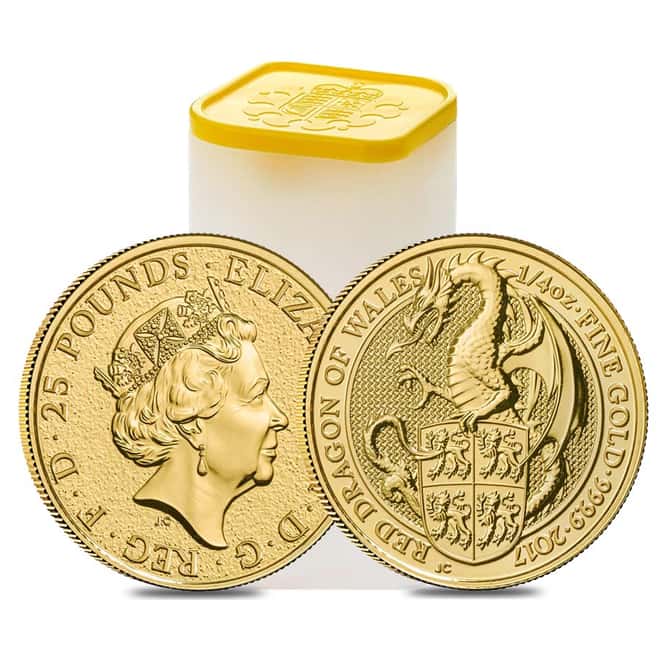 2017 Great Britain 1/4 oz Gold Queen's Beast (Red Dragon) Coin .9999 Fine BU