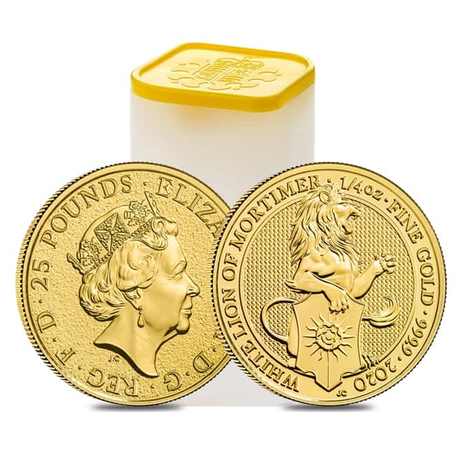 2020 Great Britain 1/4 oz Gold Queen's Beasts White Lion of Mortimer Coin .9999 Fine BU