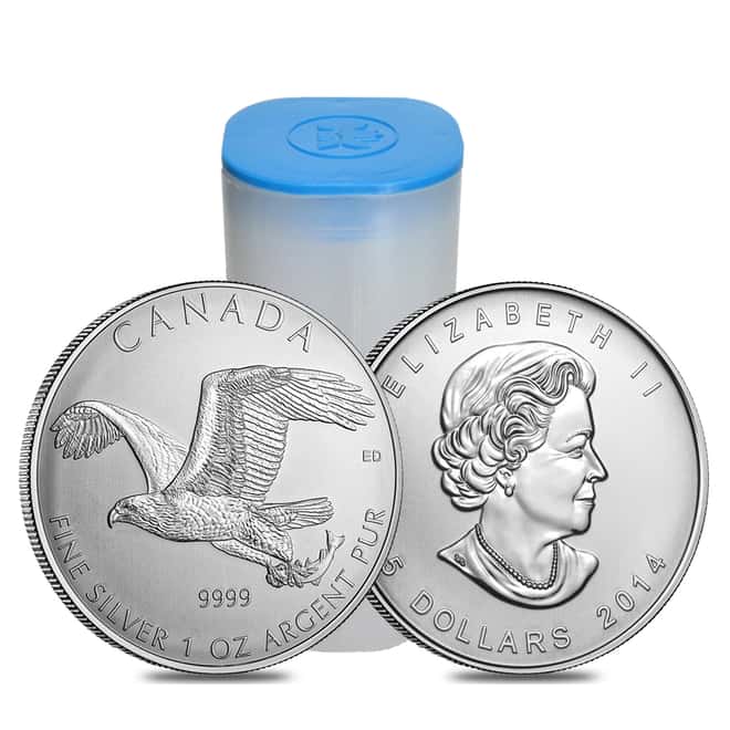 Roll of 25 - 2014 1 oz Silver Canadian Bald Eagle - Birds of Prey Series BU (Lot,Tube of 25)