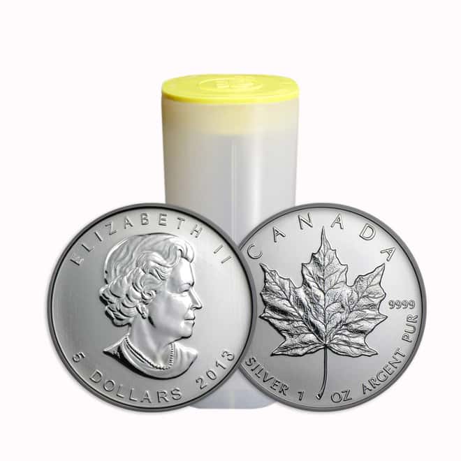 Roll of 25 - 2013 1 oz Canadian Silver Maple Leaf .9999 Fine