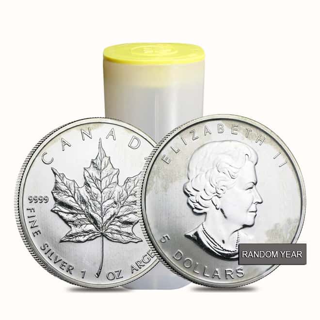 Roll of 25 - 1 oz Silver Canadian Maple Leaf (Milky, Cull, Damaged, Circulated, Cleaned)