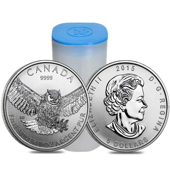 Roll of 25 - 2015 1 oz Silver Canadian Great Horned Owl - Birds of Prey Series