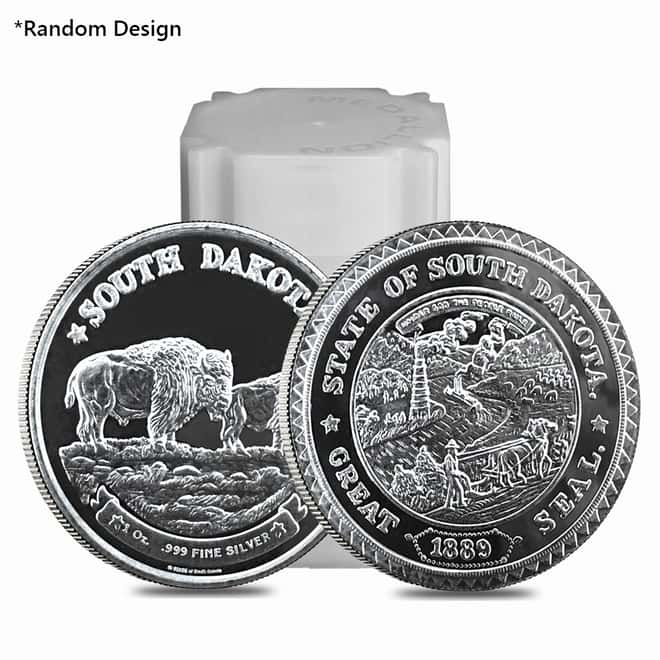 1 oz Silver South Dakota Bison Round .999 Fine (Random Design)