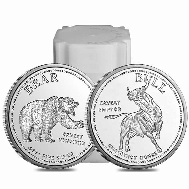 Roll of 20 - 1 oz Bull and Bear Market Silver Round .999 Fine