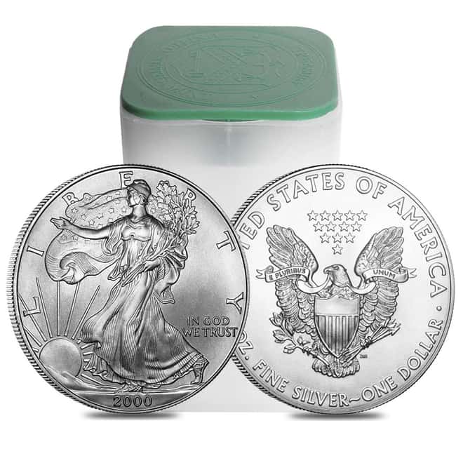 Roll of 20 - 2000 1 oz Silver American Eagle $1 Coin BU (Lot, Tube of 20)
