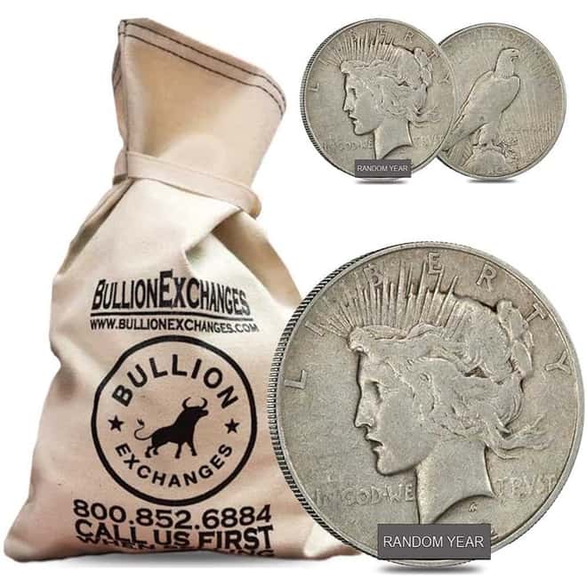 $100 Face Value Bag - 100 Coins - 1922-1935 Peace Silver Dollar Cull (Random Year)
