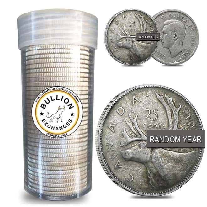 $10 Face Value Canada 80% Quarters Silver 40-Coin Roll Random Year (Avg Circ)