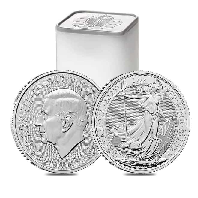 Roll of 25 - 2027 Great Britain 1 oz Silver Britannia Coin BU