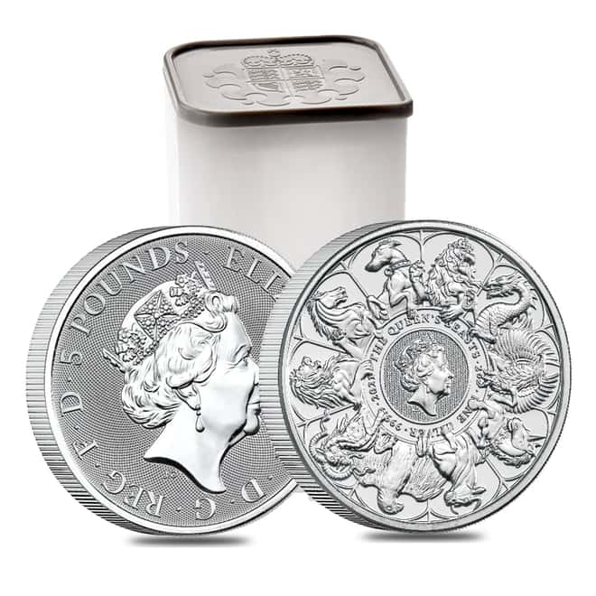 Roll of 10 - 2021 Great Britain 2 oz Silver Queen's Beasts Completer Coin .9999 Fine BU (Tube, Lot of 10)