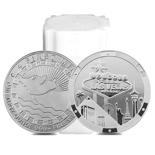 Tube of 20 - 1 oz First Mint Las Vegas Silver Round .999 Fine
