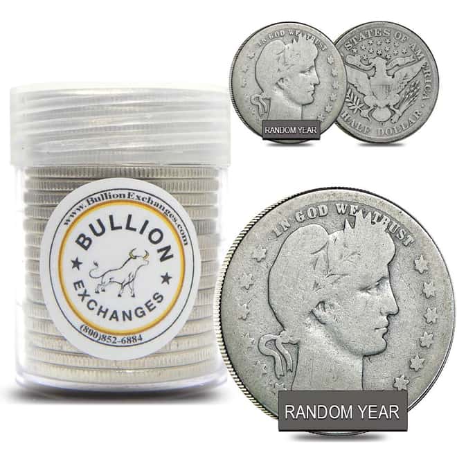 $10 Face Value Barber Half Dollars 90% Silver 20-Coin Roll (Circulated)
