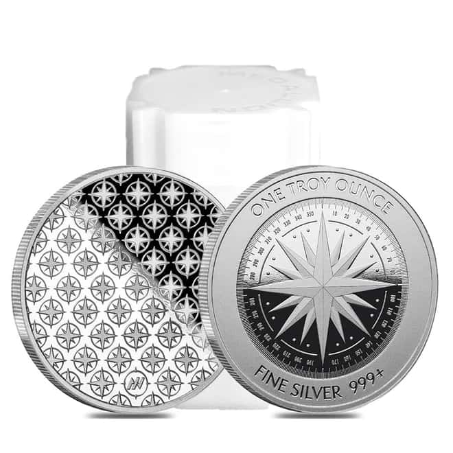 Tube of 20 - 1 oz Compass Rose Silver Round .999 Fine