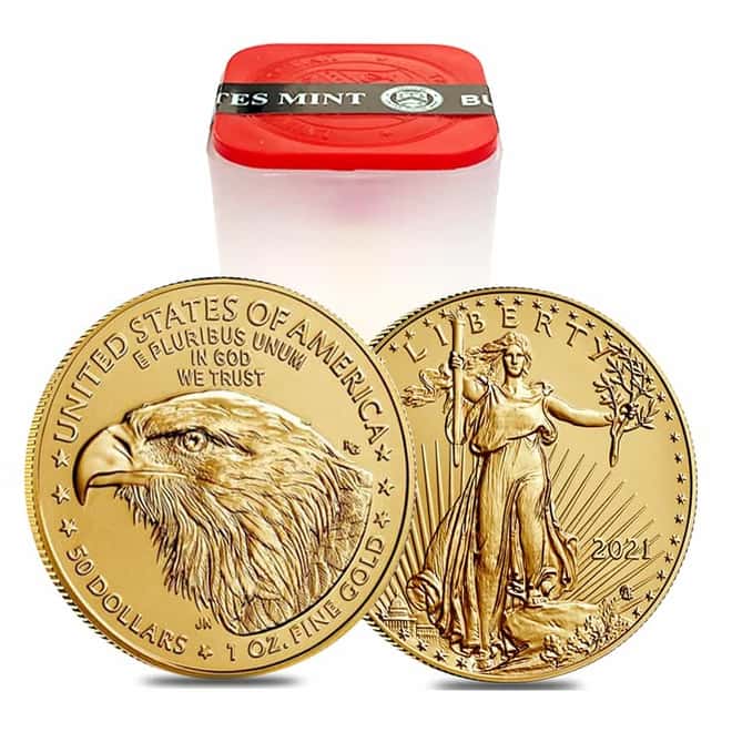 Roll of 20 - 2021 1 oz Gold American Eagle $50 Coin BU Type 2 (Lot, Tube of 20)