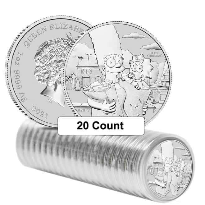 2021 1 oz Tuvalu Marge & Maggie Simpson Silver Coin .9999 Fine BU In Cap
