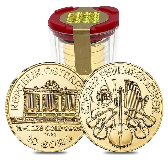 Tube of 20 - 2022 1/10 oz Austrian Gold Philharmonic Coin BU
