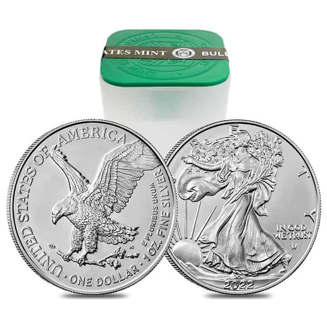 Monster Box of 500 - 2022 1 oz Silver American Eagle $1 Coin BU (25 Roll, Tube of 20)