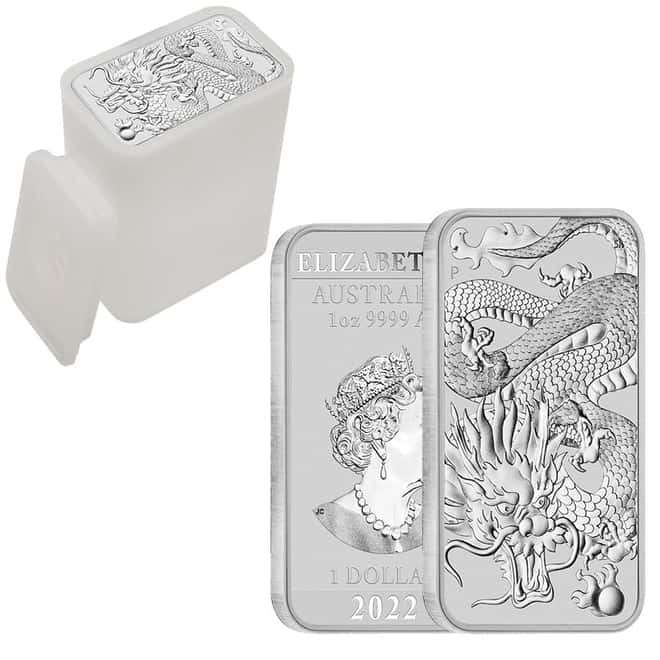 2022 1 oz Silver Australian Dragon Coin Bar $1 BU