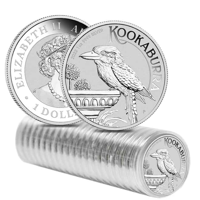 Roll of 20 - 2022 1 oz Silver Australian Kookaburra Perth Mint .9999 Fine BU In Cap (Tube, Lot of 20)