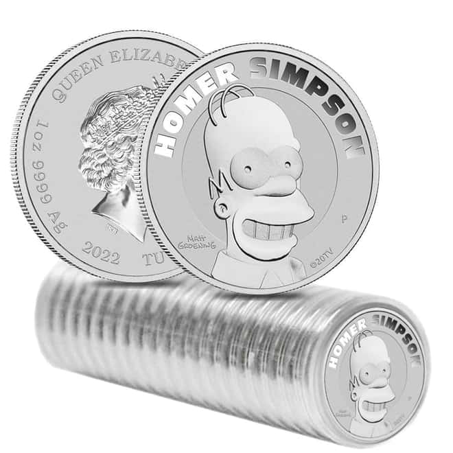 Roll of 20 - 2022 1 oz Tuvalu Homer Simpson Silver Coin .9999 Fine BU In Cap