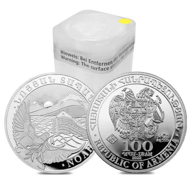 Lot of 20 - 2022 Armenia 1/4 oz Noah's Ark Silver Coin 100 Dram .999 Fine BU (Roll, Lot of 20)