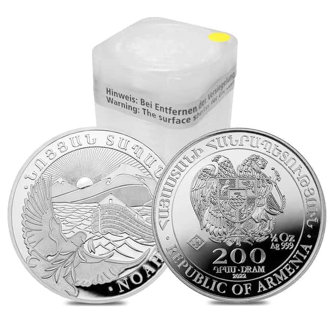 Tube of 20 - 2022 Armenia 1/2 oz Noah's Ark Silver Coin 200 Dram .999 Fine BU (Roll, Lot of 20)