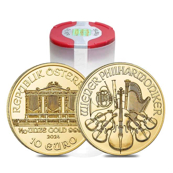 Tube of 20 - 2024 1/10 oz Austrian Gold Philharmonic Coin BU