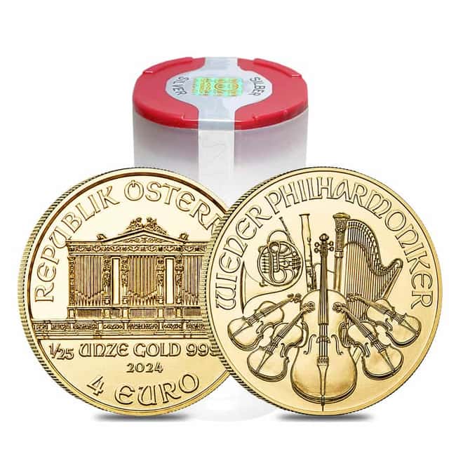 Tube of 20 - 2024 1/25 oz Austrian Gold Philharmonic Coin BU