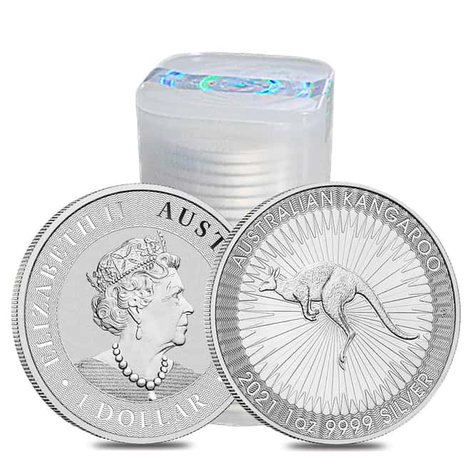 Roll of 25 - 2021 1 oz Australian Silver Kangaroo Perth Mint Coin .9999 Fine BU (Tube, Lot of 25)
