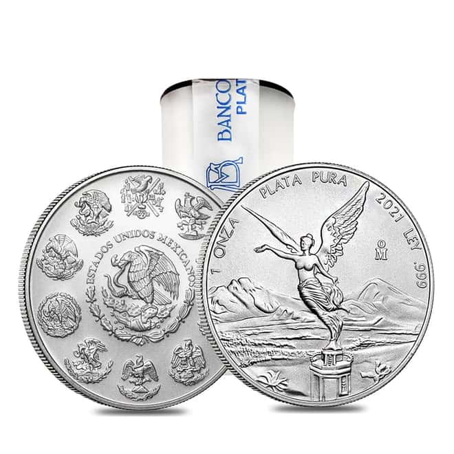 Roll of 25 - 2021 1 oz Mexican Silver Libertad Coin .999 Fine BU (Tube,Lot of 25)