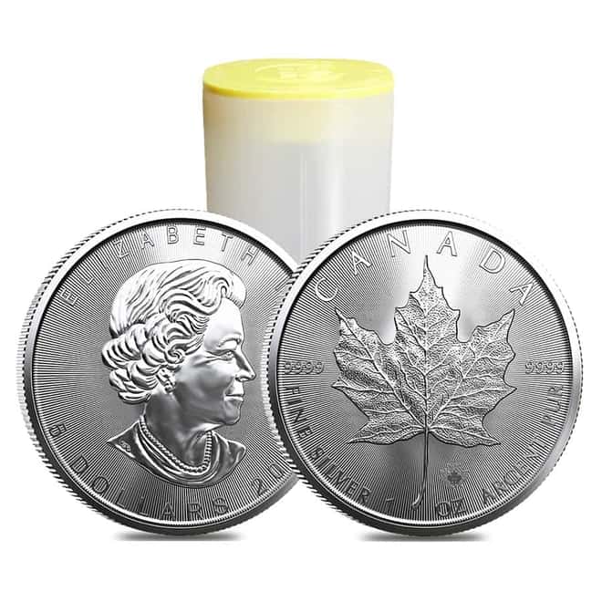 Monster Box of 500 - 2022 1 oz Canadian Silver Maple Leaf .9999 Fine $5 Coin BU (20 Roll, Tube of 25)