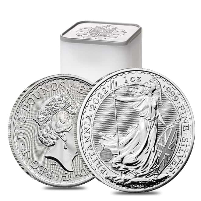 Roll of 25 - 2022 Great Britain 1 oz Silver Britannia Coin .999 Fine BU (Lot, Tube of 25)
