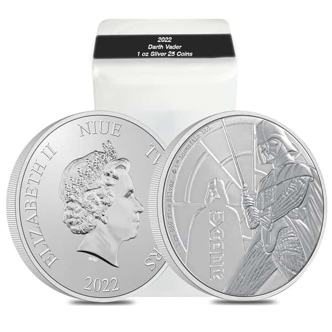 Tube of 25 - 2022 Niue 1 oz Star Wars Darth Vader $2 Silver Coin .999 Fine BU (Roll, Lot of 25)