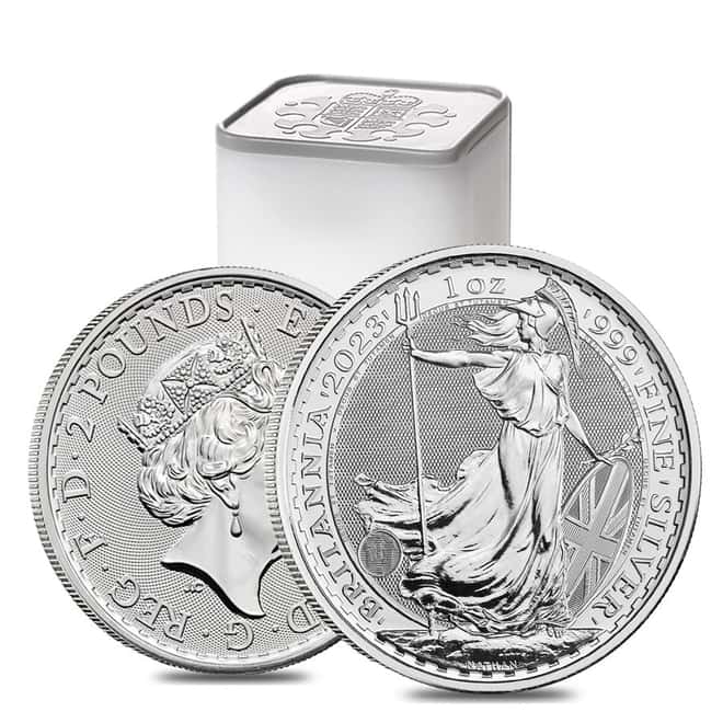 Monster Box of 500 - 2023 Great Britain 1 oz Silver Britannia Coin .999 Fine BU (20 Rolls, Tube of 25)