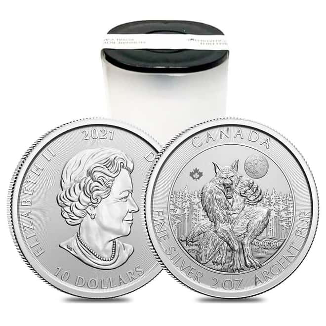 Monster Box of 280 - 2021 2 oz Royal Canadian Creatures of the North Series Werewolf Silver Coin BU (20 Roll, Tube of 14)