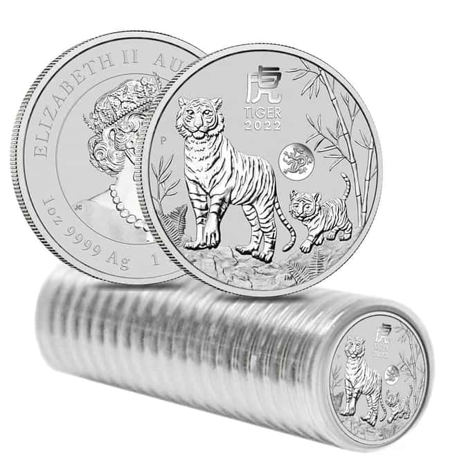 Roll of 20 - 2022 1 oz Silver Lunar Year of The Tiger Dragon Privy BU Australian Perth Mint In Cap (Tube, Lot of 20)