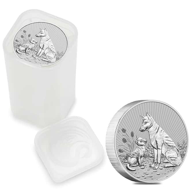 2022 2 oz Silver Australian Piedfort Dingo Mother and Baby Perth Mint .9999 Fine BU Next Generation