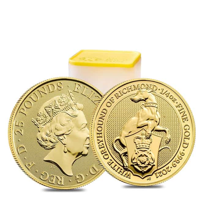2021 Great Britain 1/4 oz Gold Queen's Beasts White Greyhound of Richmond Coin .9999 Fine BU
