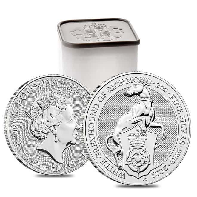 2021 Great Britain 2 oz Silver Queen's Beasts White Greyhound of Richmond Coin .9999 Fine BU