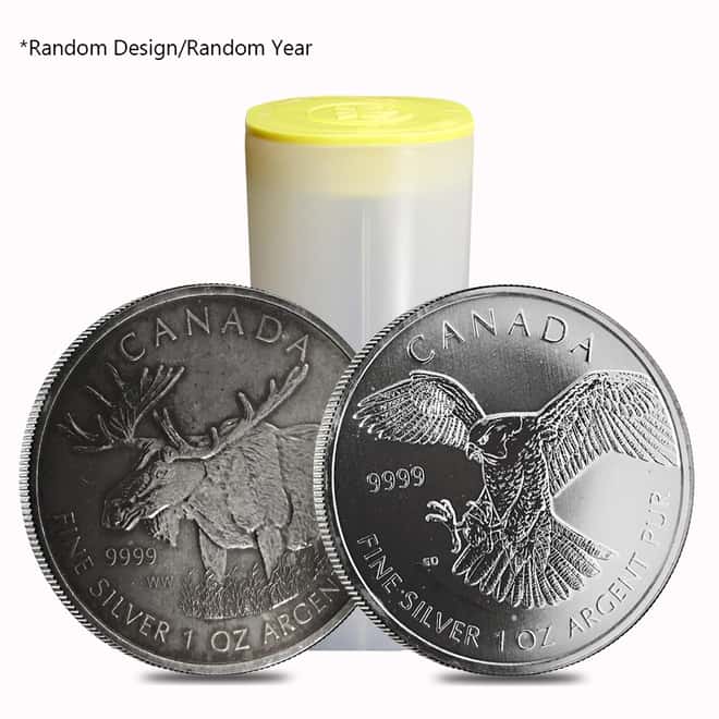Roll of 25 - 1 oz Silver Royal Canadian Mint $5 Coin Random Design (Milky, Cull, Damaged, Circulated, Cleaned)
