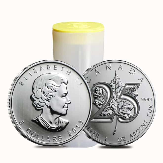 2013 1 oz Silver Canadian Maple Leaf 25th Anniversary Coin