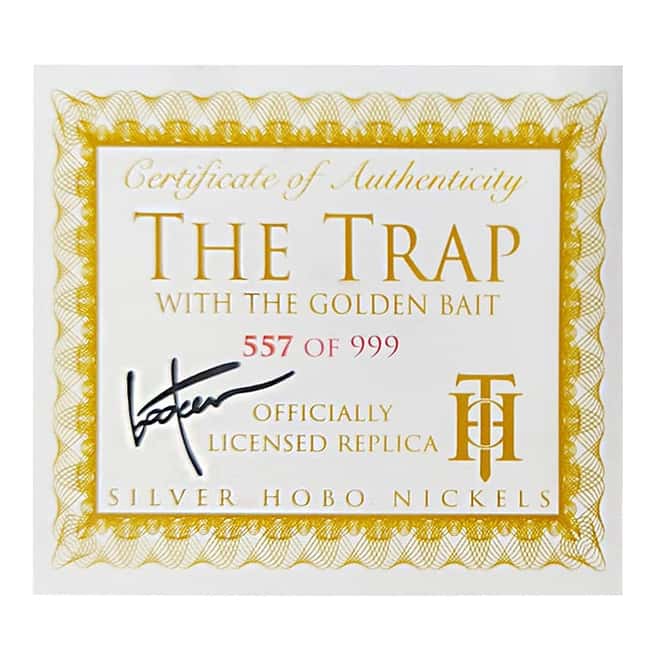 Roman Booteen's Hobo Nickel Replica - ‘The Trap with the Golden Bait’ w/ Morgan Dollar and 2 Peso