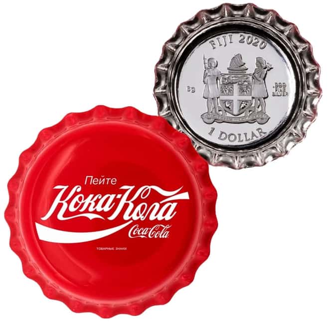 2020 6 gram Fiji Coca-Cola Russia Bottle Cap $1 Proof Silver Coin .999 Fine (w/Box & COA)