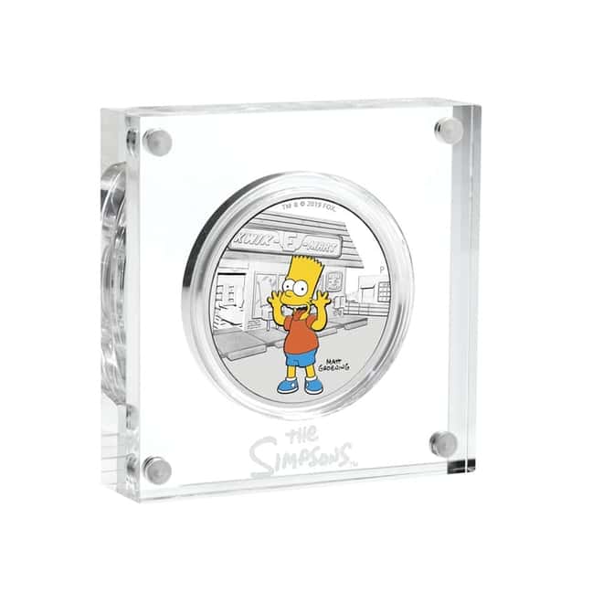 2019 1 oz Tuvalu Proof Bart Simpson Silver Coin .9999 Fine Silver (Colorized) 
